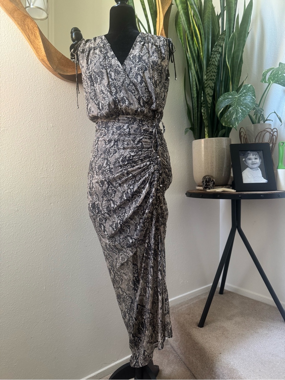 Veronica Beard Teagan Snake-Print High-Low Wrap Dress